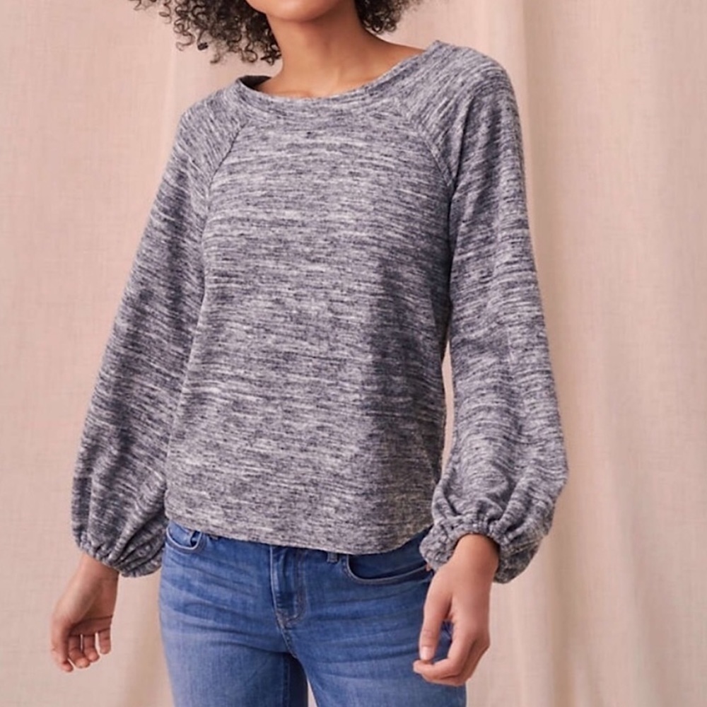 Lou‎ & Grey Women’s Marled Blouson Boat Neck Top in Grey Size Medium